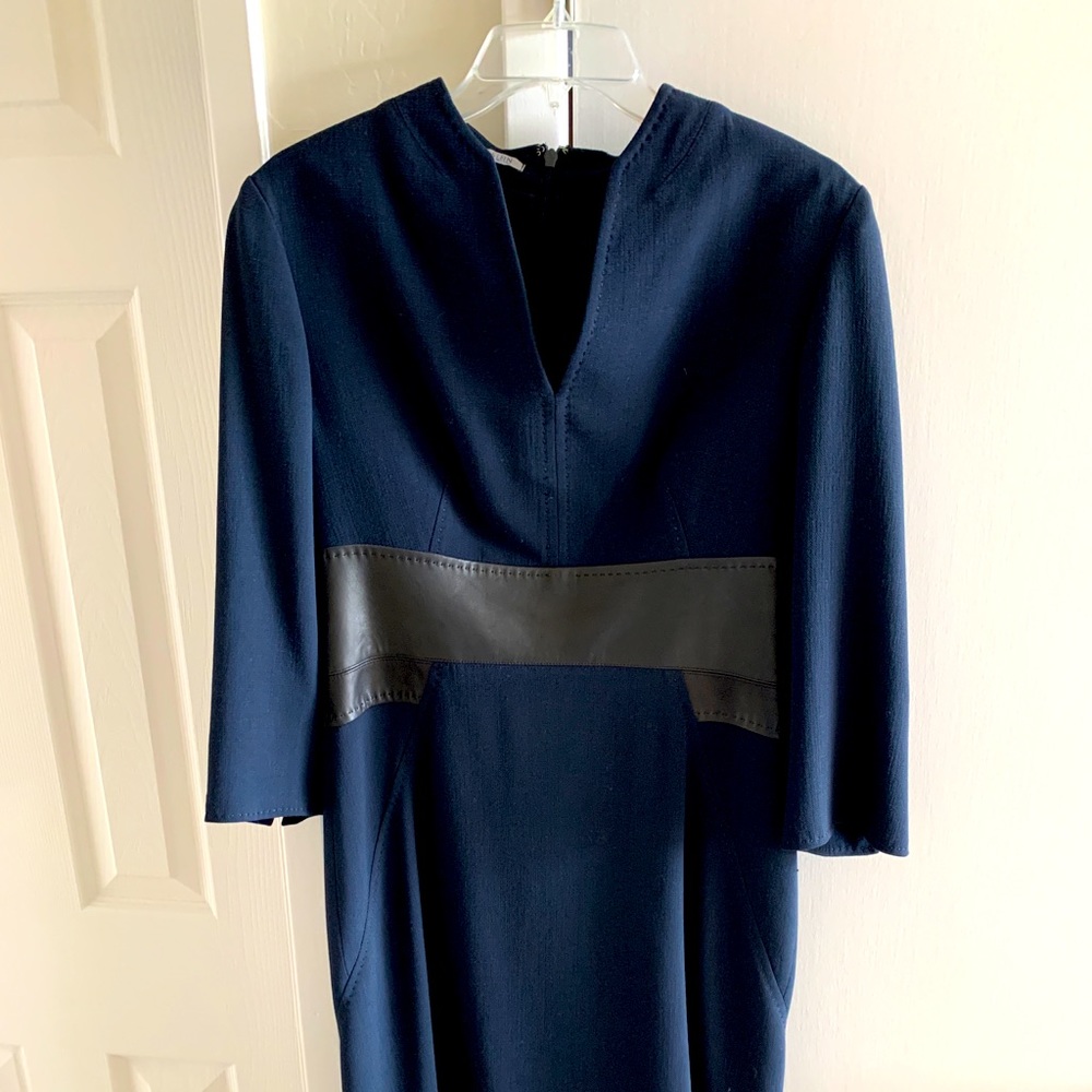 Anne Klein Navy Midi Dress with Black Waistband